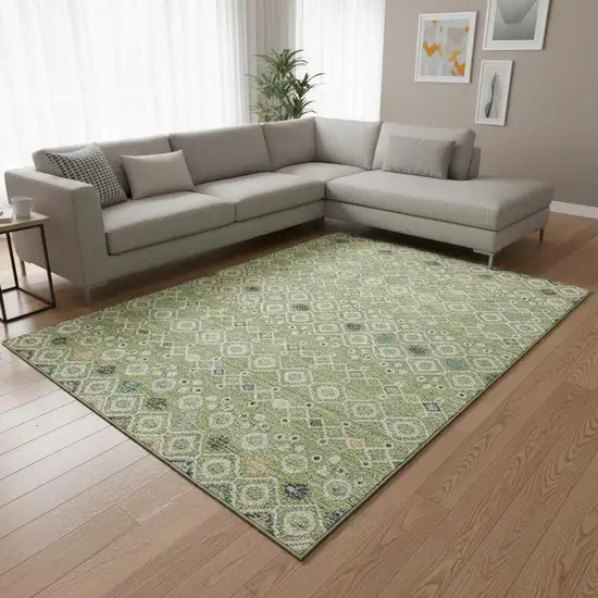 Artichoke Green Ivory And Teal Southwestern Washable Area Rug With UV Protection Photo 2