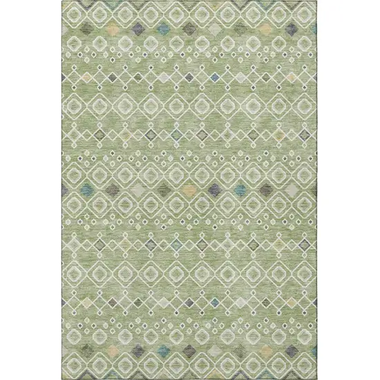 Artichoke Green Ivory And Teal Southwestern Washable Area Rug With UV Protection Photo 3
