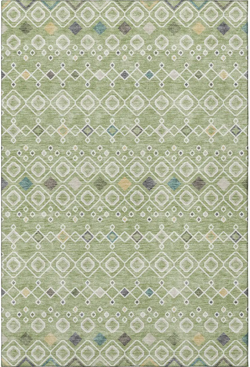 Artichoke Green Ivory And Teal Southwestern Washable Area Rug With UV Protection Photo 3