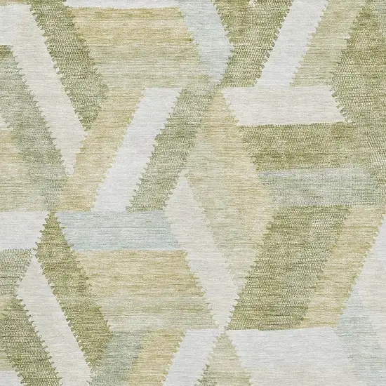 Artichoke Green Ivory And Wheat Geometric Washable Area Rug With UV Protection Photo 2