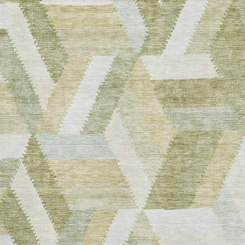 Artichoke Green Ivory And Wheat Geometric Washable Area Rug With UV Protection Photo 2