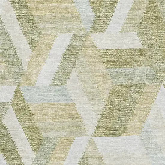 Artichoke Green Ivory And Wheat Geometric Washable Area Rug With UV Protection Photo 2