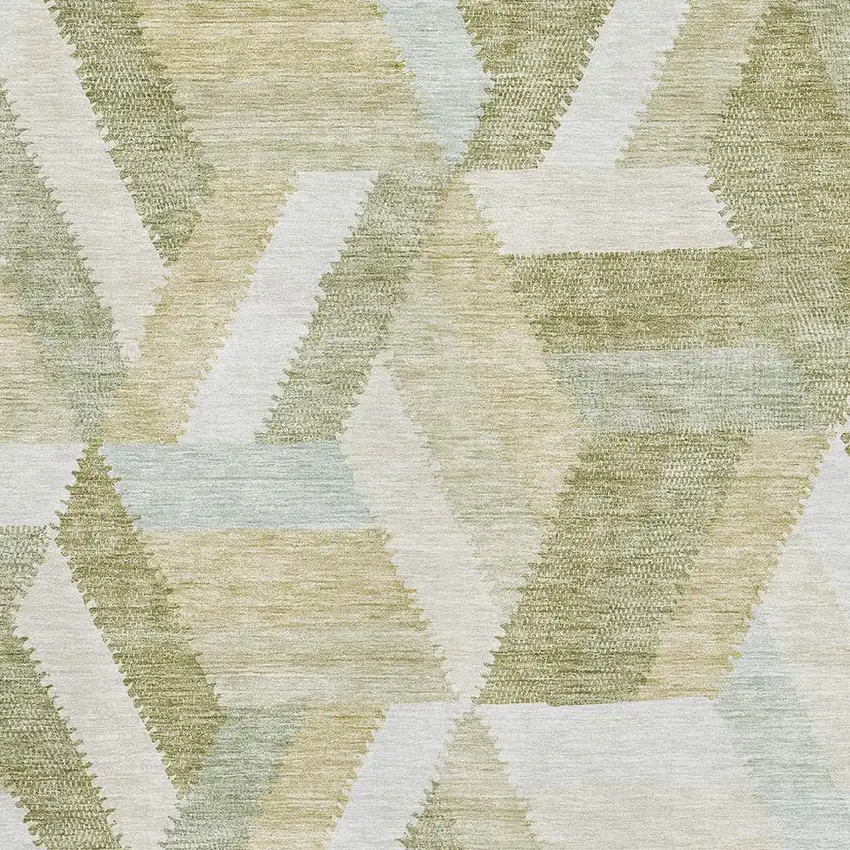 Artichoke Green Ivory And Wheat Geometric Washable Area Rug With UV Protection Photo 2