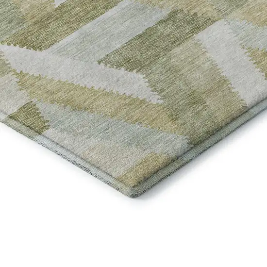 Artichoke Green Ivory And Wheat Geometric Washable Area Rug With UV Protection Photo 7