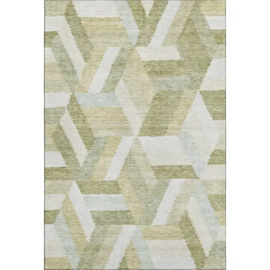 Artichoke Green Ivory And Wheat Geometric Washable Area Rug With UV Protection Photo 1