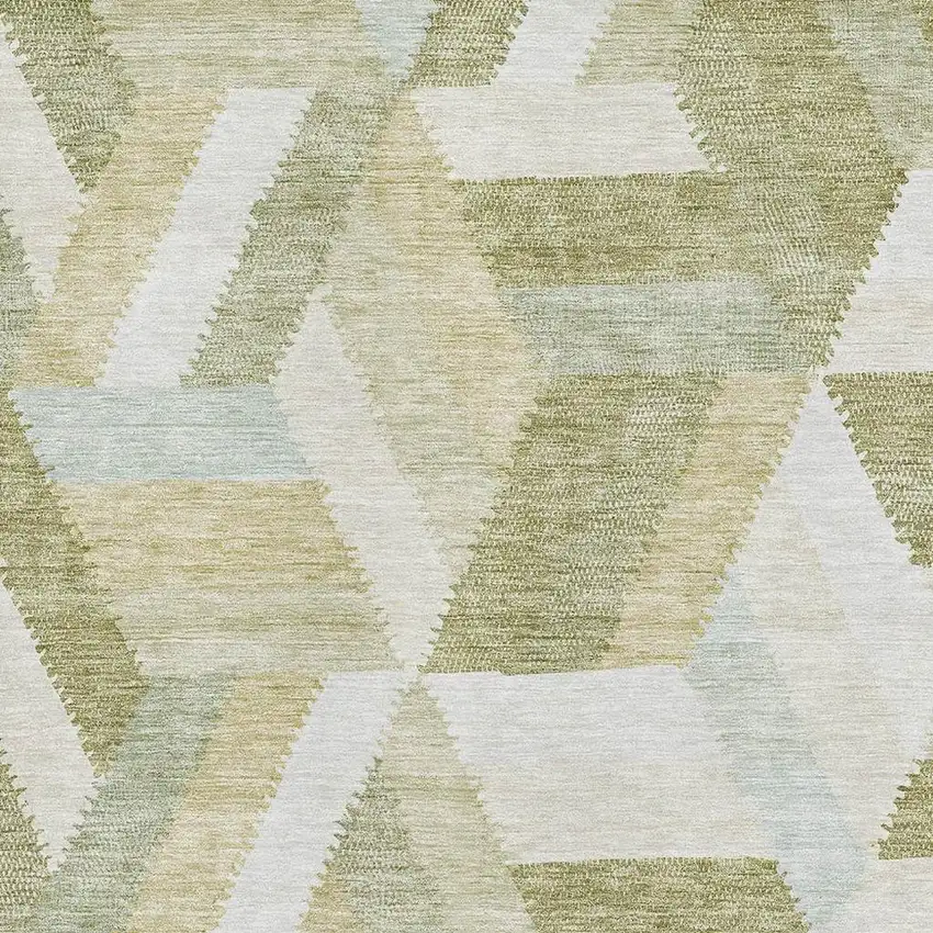 Artichoke Green Ivory And Wheat Geometric Washable Area Rug With UV Protection Photo 2