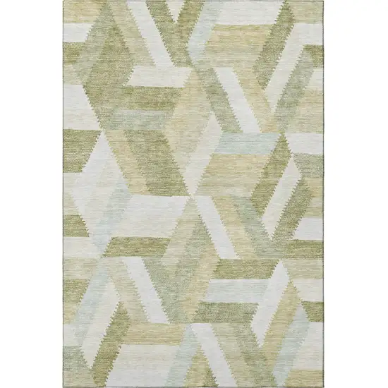 Artichoke Green Ivory And Wheat Geometric Washable Area Rug With UV Protection Photo 3