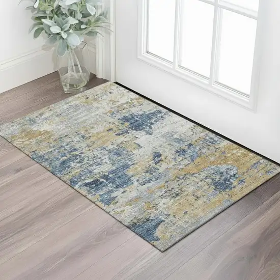 Artichoke Green Lavender And Ivory Abstract Washable Area Rug With UV Protection Photo 2
