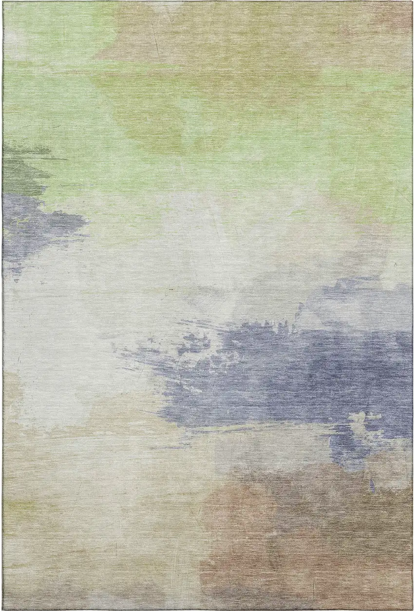 Artichoke Green Lavender And Ivory Abstract Washable Area Rug With UV Protection Photo 4