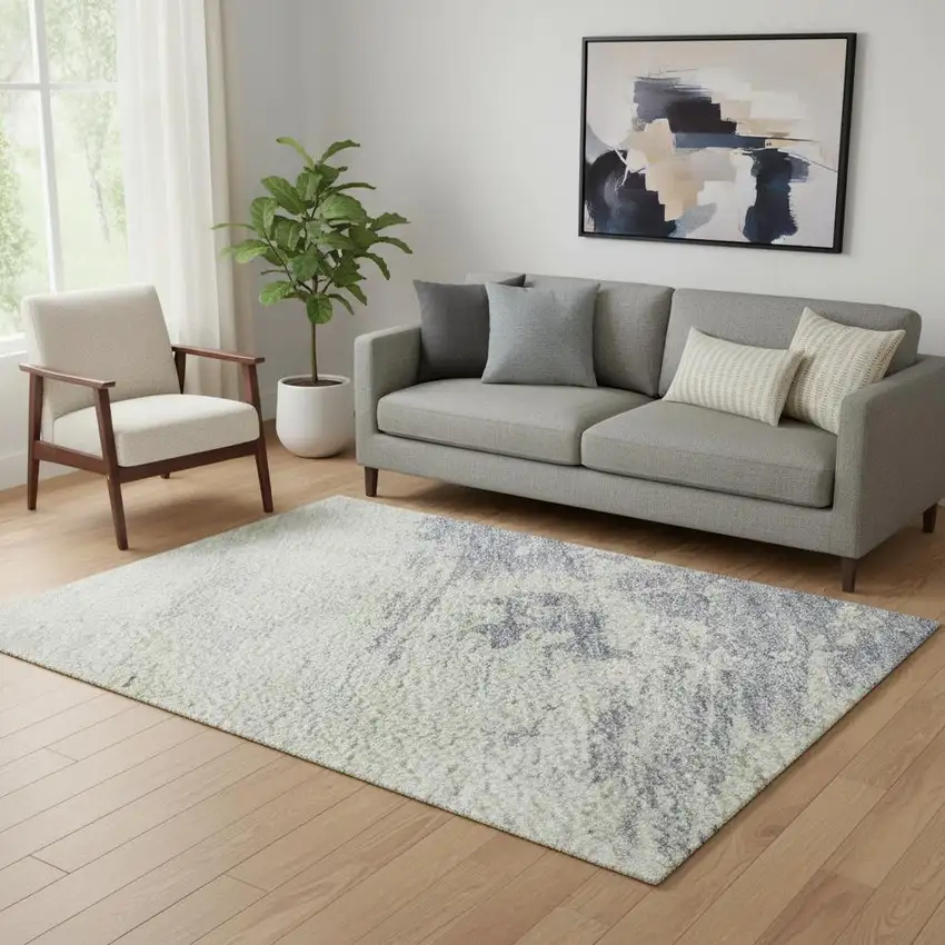 Artichoke Green Lavender And Ivory Abstract Washable Area Rug With UV Protection Photo 2