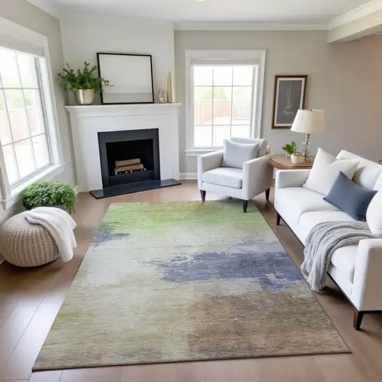 Artichoke Green Lavender And Ivory Abstract Washable Area Rug With UV Protection Photo 3
