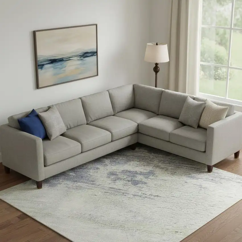 Artichoke Green Lavender And Ivory Abstract Washable Area Rug With UV Protection Photo 2