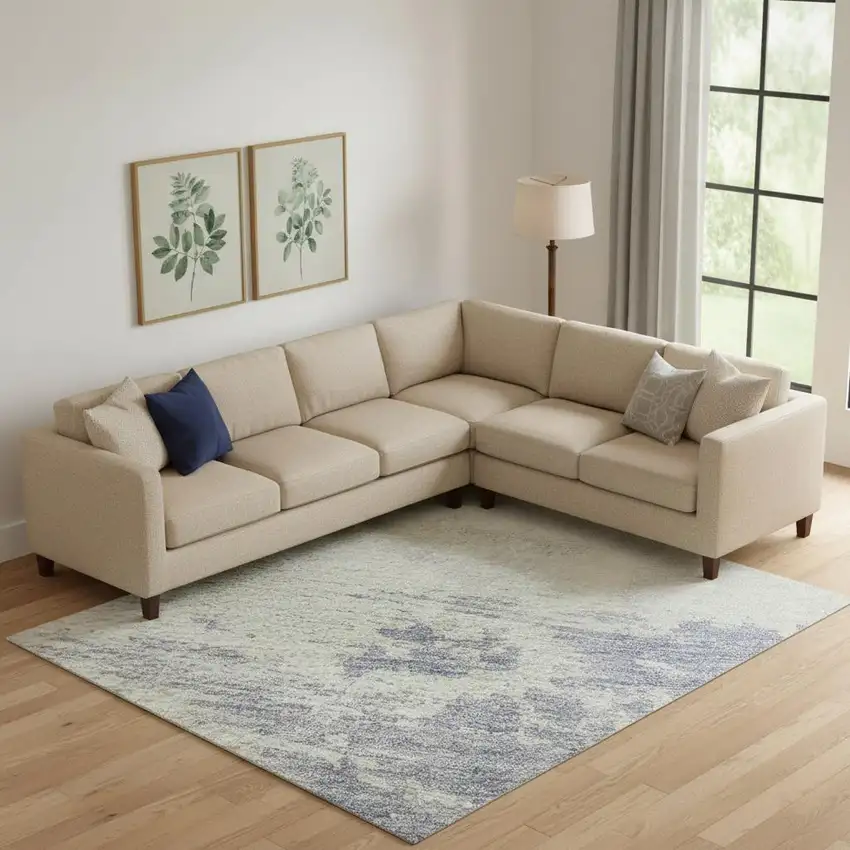 Artichoke Green Lavender And Ivory Abstract Washable Area Rug With UV Protection Photo 2