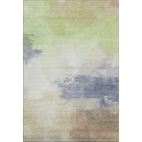 Artichoke Green Lavender And Ivory Abstract Washable Area Rug With UV Protection Photo 5