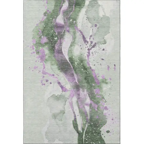 Artichoke Green Lavender And Ivory Abstract Washable Area Rug With UV Protection Photo 2