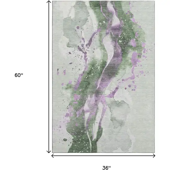 Artichoke Green Lavender And Ivory Abstract Washable Area Rug With UV Protection Photo 9