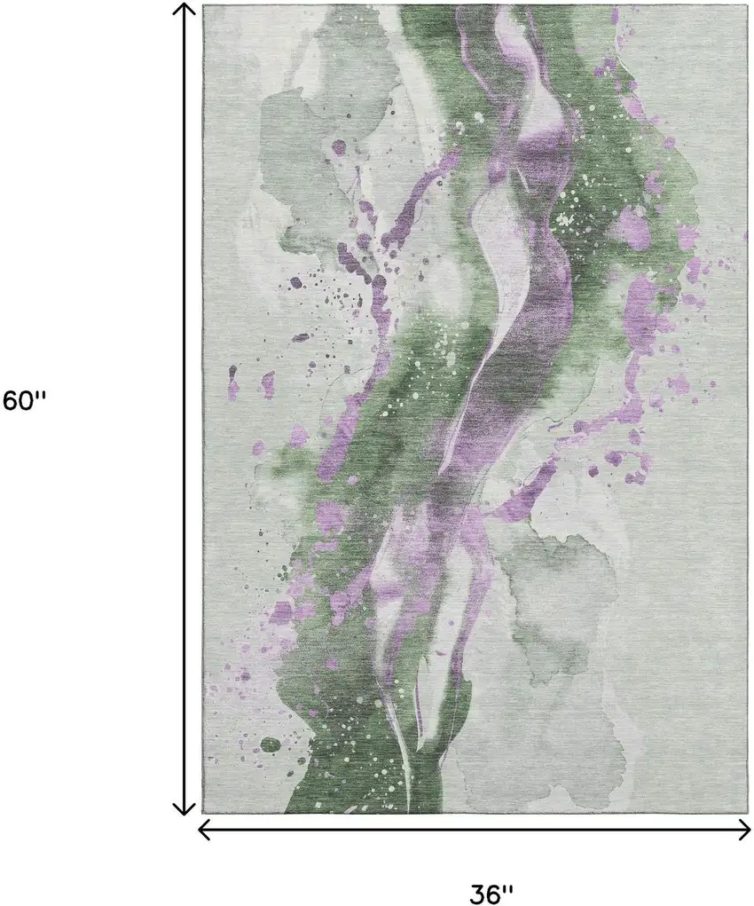 Artichoke Green Lavender And Ivory Abstract Washable Area Rug With UV Protection Photo 9