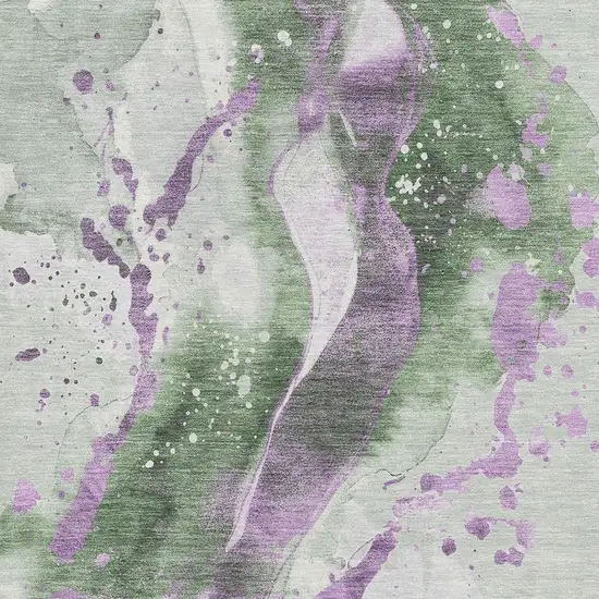 Artichoke Green Lavender And Ivory Abstract Washable Area Rug With UV Protection Photo 2