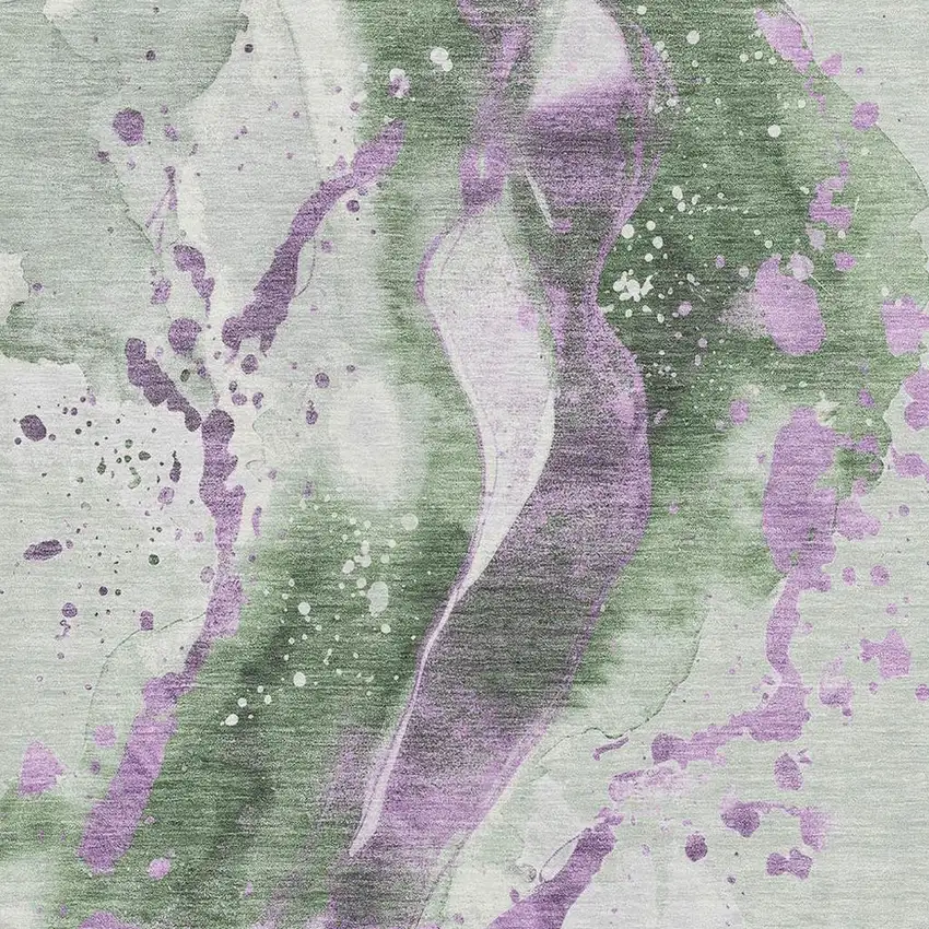 Artichoke Green Lavender And Ivory Abstract Washable Area Rug With UV Protection Photo 2