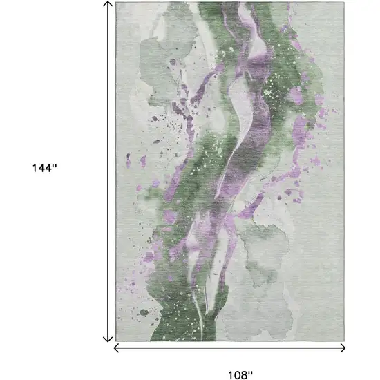 Artichoke Green Lavender And Ivory Abstract Washable Area Rug With UV Protection Photo 9