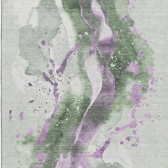 Artichoke Green Lavender And Ivory Abstract Washable Area Rug With UV Protection Photo 2