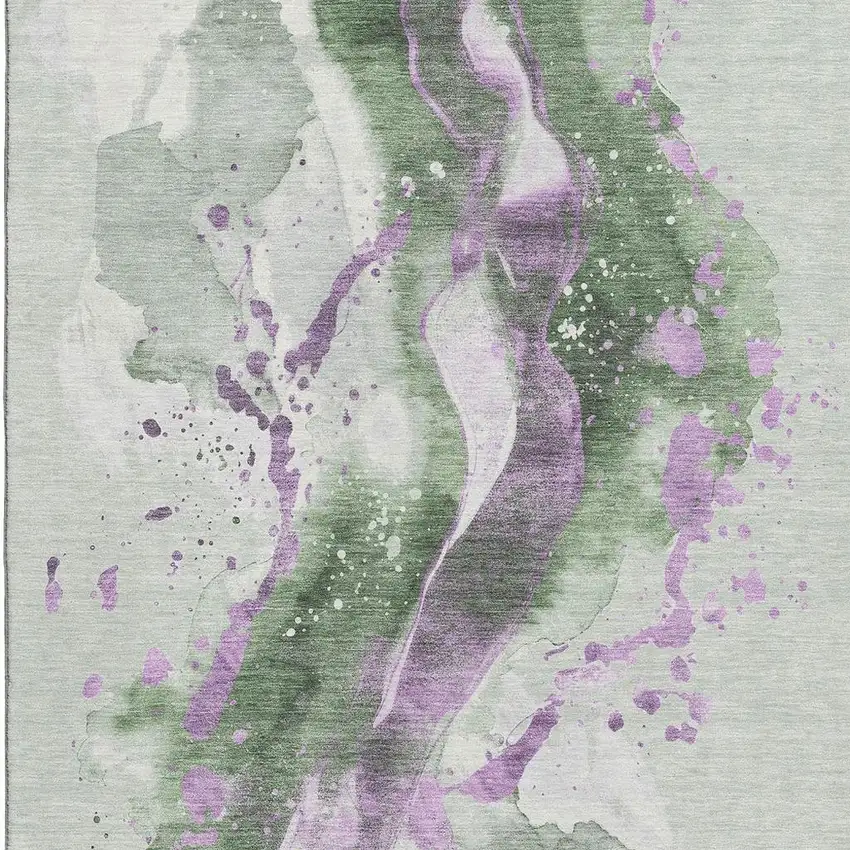Artichoke Green Lavender And Ivory Abstract Washable Area Rug With UV Protection Photo 2