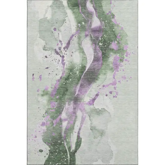 Artichoke Green Lavender And Ivory Abstract Washable Area Rug With UV Protection Photo 1