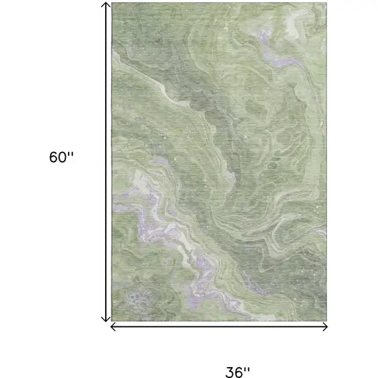 Artichoke Green Lavender And Ivory Abstract Washable Area Rug With UV Protection Photo 8