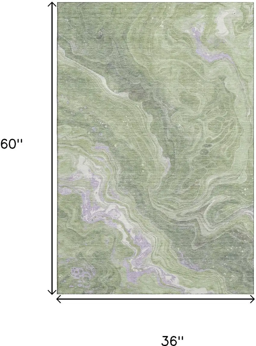 Artichoke Green Lavender And Ivory Abstract Washable Area Rug With UV Protection Photo 8