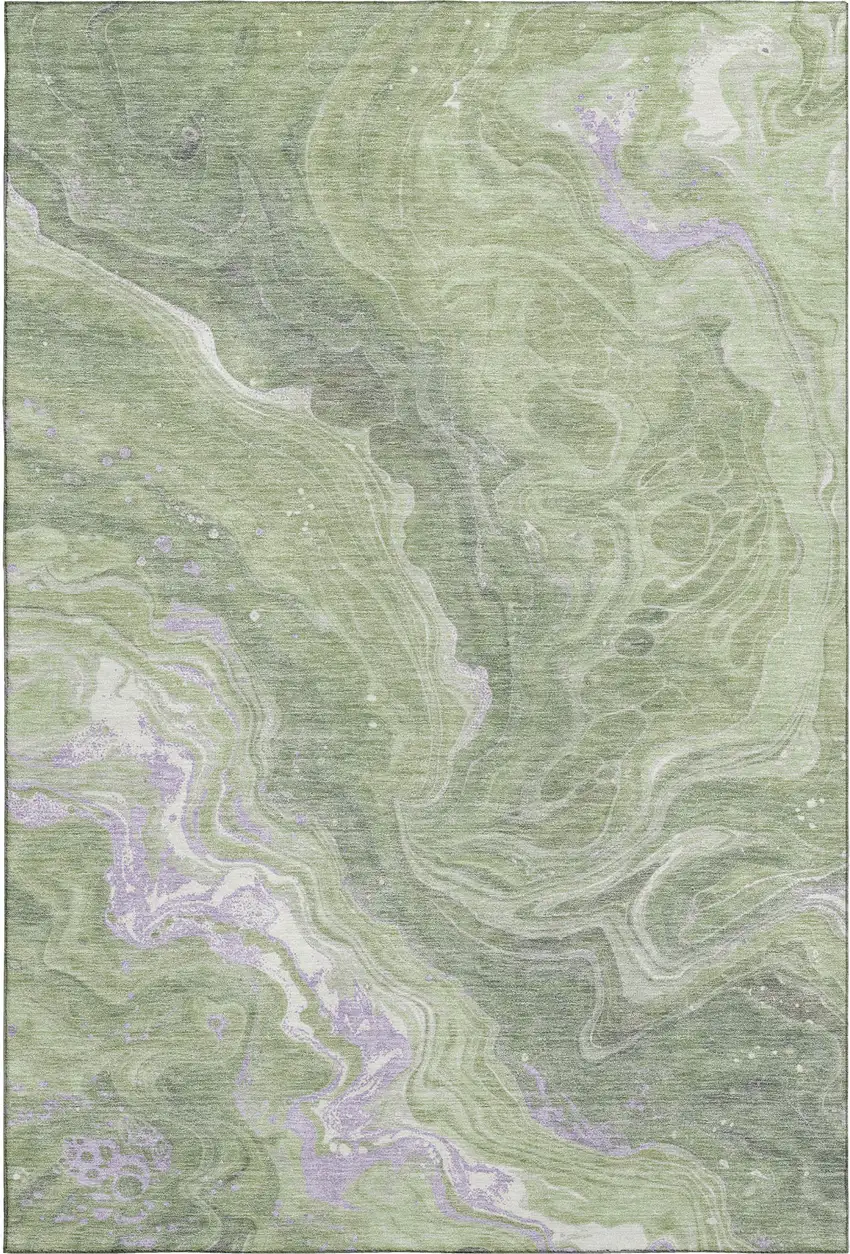 Artichoke Green Lavender And Ivory Abstract Washable Area Rug With UV Protection Photo 1