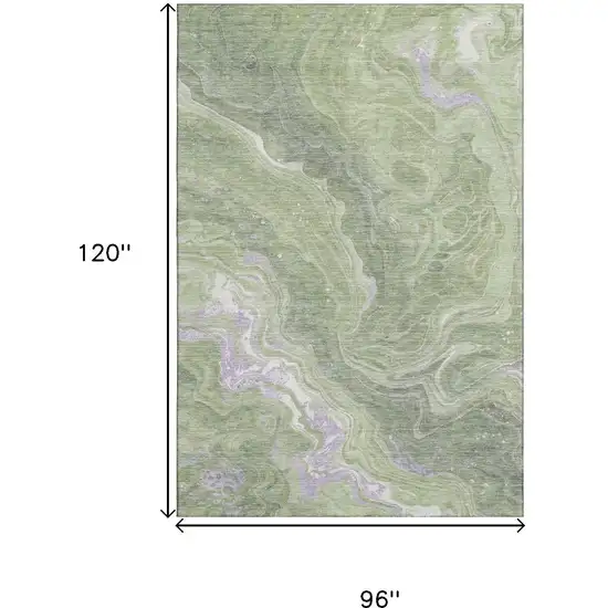 Artichoke Green Lavender And Ivory Abstract Washable Area Rug With UV Protection Photo 9