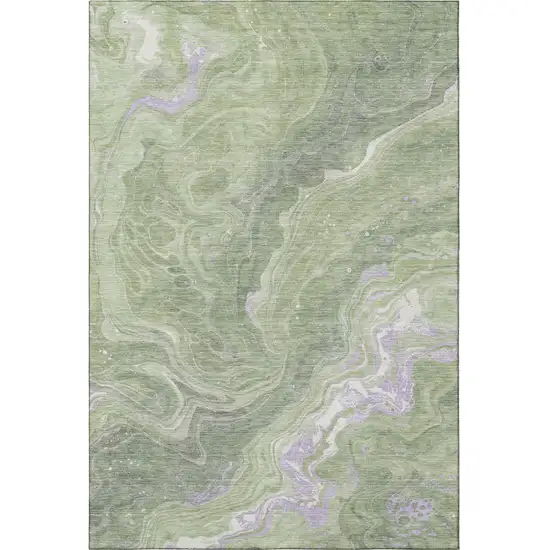Artichoke Green Lavender And Ivory Abstract Washable Area Rug With UV Protection Photo 2
