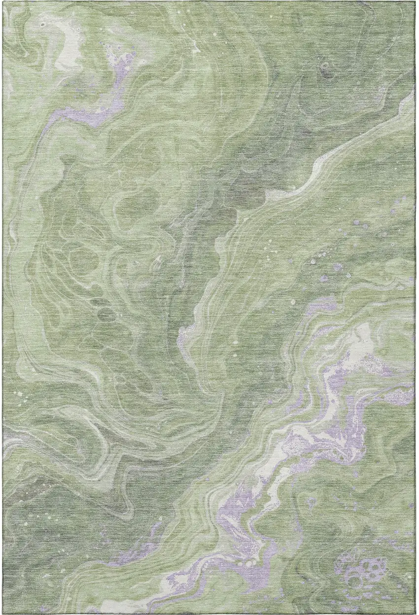 Artichoke Green Lavender And Ivory Abstract Washable Area Rug With UV Protection Photo 2