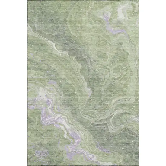 Artichoke Green Lavender And Ivory Abstract Washable Area Rug With UV Protection Photo 1