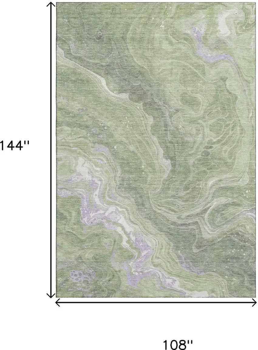 Artichoke Green Lavender And Ivory Abstract Washable Area Rug With UV Protection Photo 9