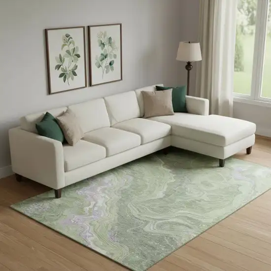 Artichoke Green Lavender And Ivory Abstract Washable Area Rug With UV Protection Photo 2