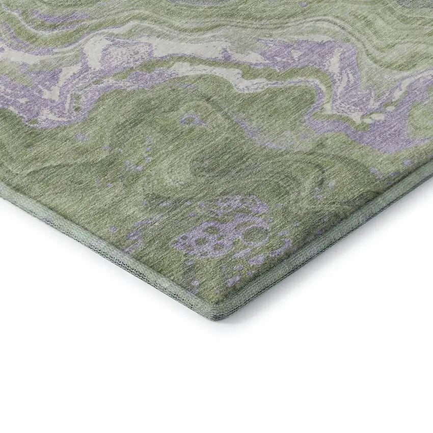 Artichoke Green Lavender And Ivory Abstract Washable Area Rug With UV Protection Photo 7