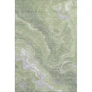 Photo of Artichoke Green Lavender And Ivory Abstract Washable Area Rug With UV Protection