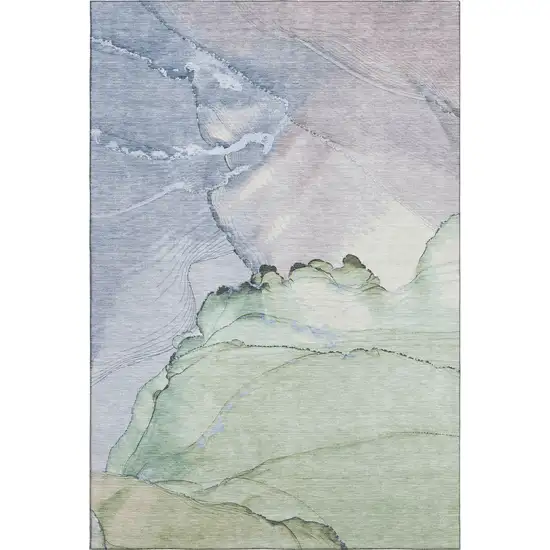 Artichoke Green Lavender And Ivory Abstract Washable Area Rug With UV Protection Photo 1