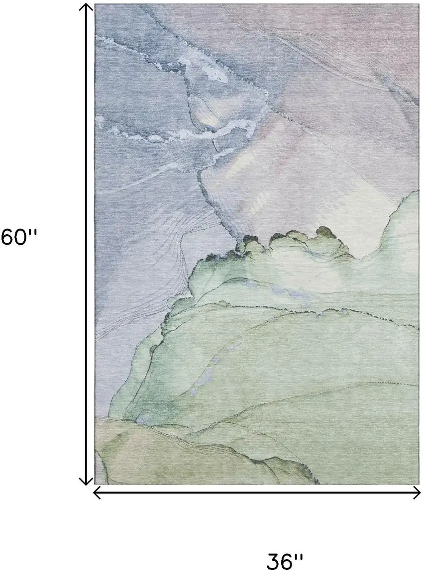 Artichoke Green Lavender And Ivory Abstract Washable Area Rug With UV Protection Photo 9