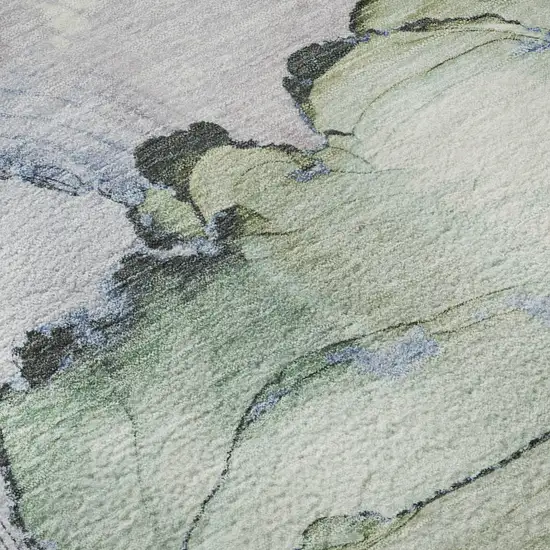Artichoke Green Lavender And Ivory Abstract Washable Area Rug With UV Protection Photo 8