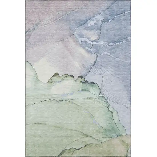 Artichoke Green Lavender And Ivory Abstract Washable Area Rug With UV Protection Photo 2