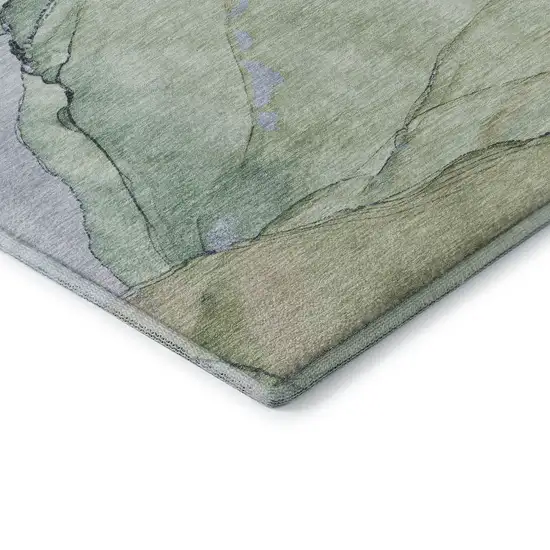 Artichoke Green Lavender And Ivory Abstract Washable Area Rug With UV Protection Photo 6