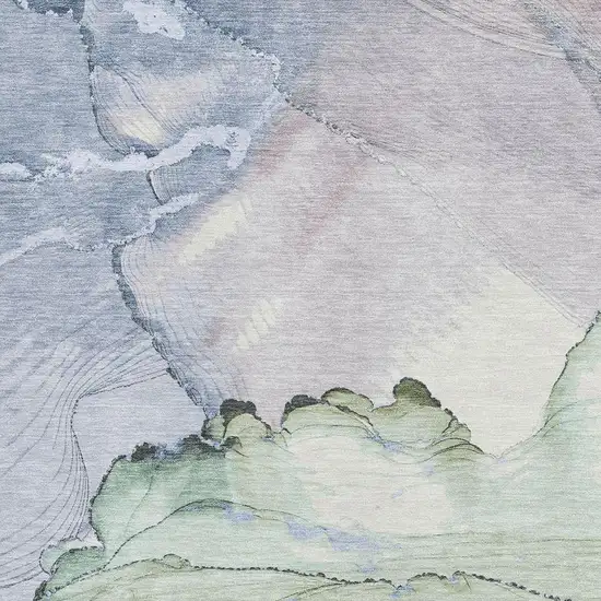 Artichoke Green Lavender And Ivory Abstract Washable Area Rug With UV Protection Photo 2