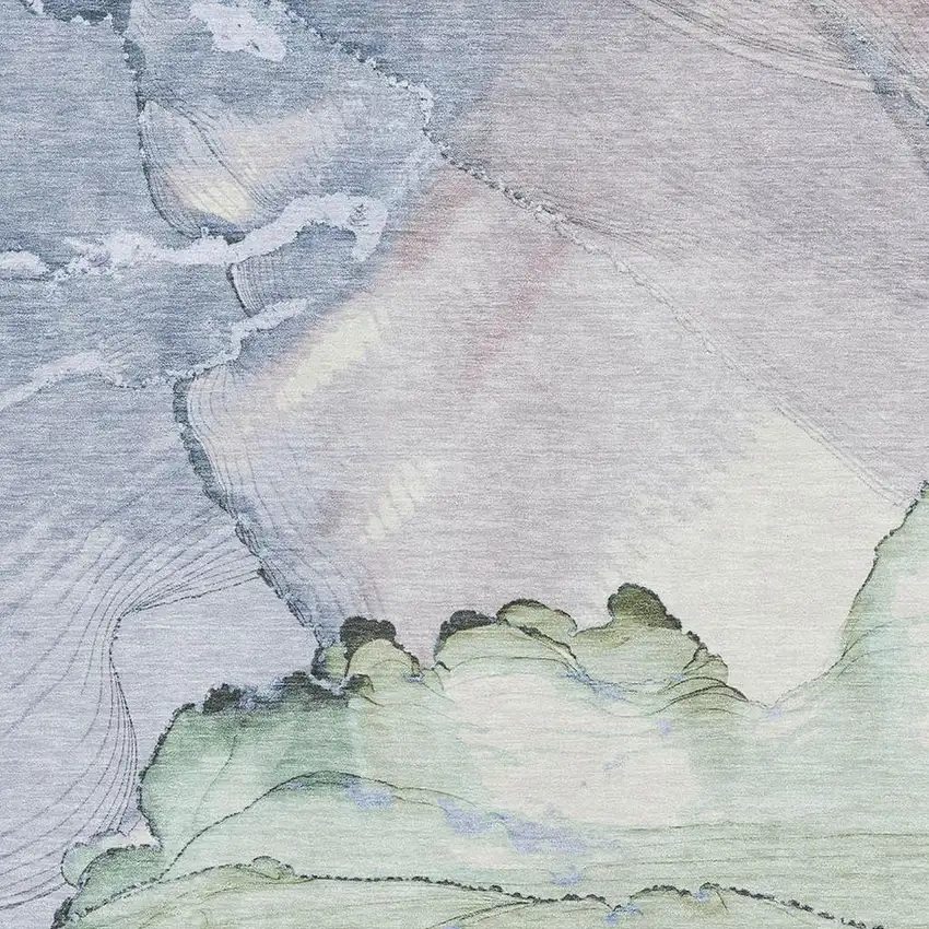 Artichoke Green Lavender And Ivory Abstract Washable Area Rug With UV Protection Photo 2