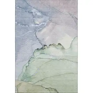 Photo of Artichoke Green Lavender And Ivory Abstract Washable Area Rug With UV Protection