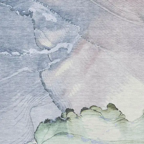 Artichoke Green Lavender And Ivory Abstract Washable Area Rug With UV Protection Photo 2