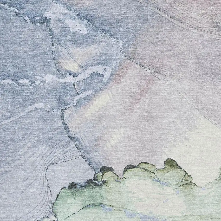 Artichoke Green Lavender And Ivory Abstract Washable Area Rug With UV Protection Photo 2