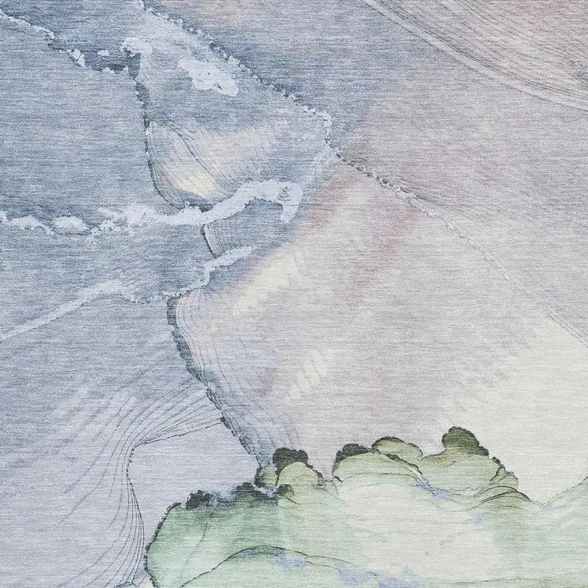 Artichoke Green Lavender And Ivory Abstract Washable Area Rug With UV Protection Photo 2