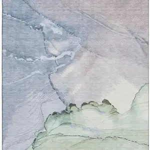 Photo of Artichoke Green Lavender And Ivory Abstract Washable Area Rug With UV Protection